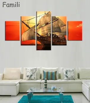 

5Panel Sail Boat Canvas Arts Wall Pictures For Living Room Modern Poster and Printed Wall Canvas Art Home Decor Unframed