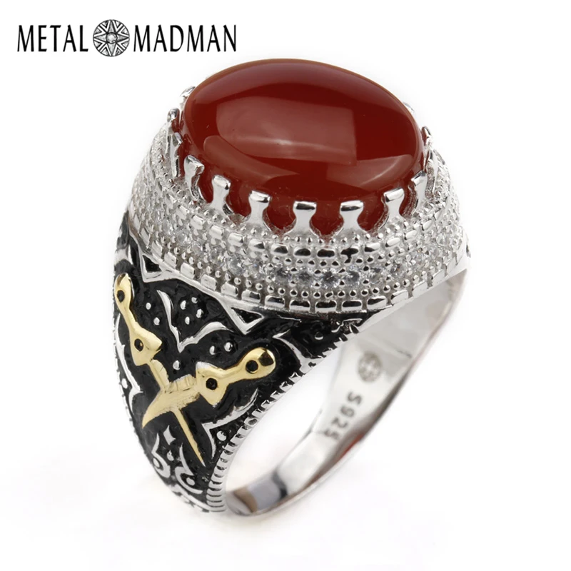 Женское кольцо с крупным красным агатом и двойным мечом|stone silver rings|stone men ringsstone ring |