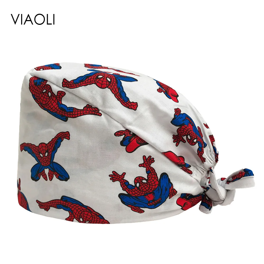 Черные эластичные шапки с VIAOLI принтом, хлопок, хирургические шапки для мужчин и женщин, медицинские шапочки для больницы, поступление 044