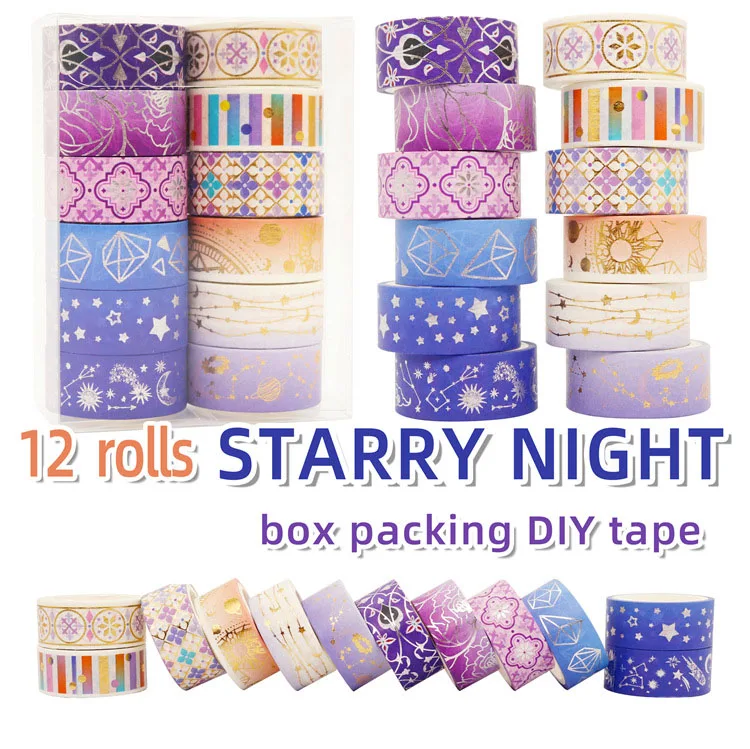 

Sharkbang 12 Rolls/Box Kawaii Beautiful Starry Night DIY Adhesive Masking Tape Handbook Lable Sticker Decoration Star Washi Tape