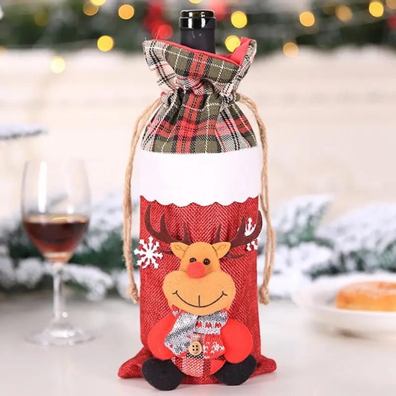 Christmas Wine Bottle Christmas Restaurant Party Decoration Santa Claus Wine Bottle Cover Wine Bag Gift Bag Champagne Wine Cover - Цвет: Dear
