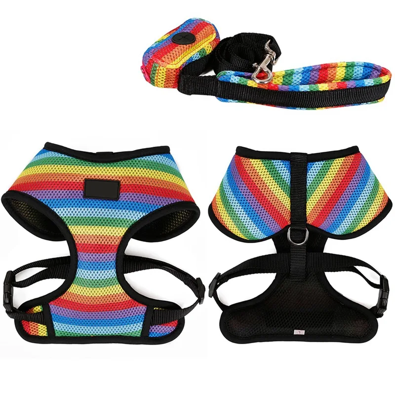 Воздухопроницаемый комплект шлейка с поводком для собак жилетка прогулок сумкой