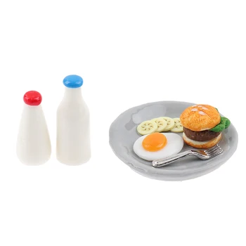

1 set Dollhouse Miniature Egg hamburger dish milk bottle Toys Doll Kitchen Accessories simulation toys