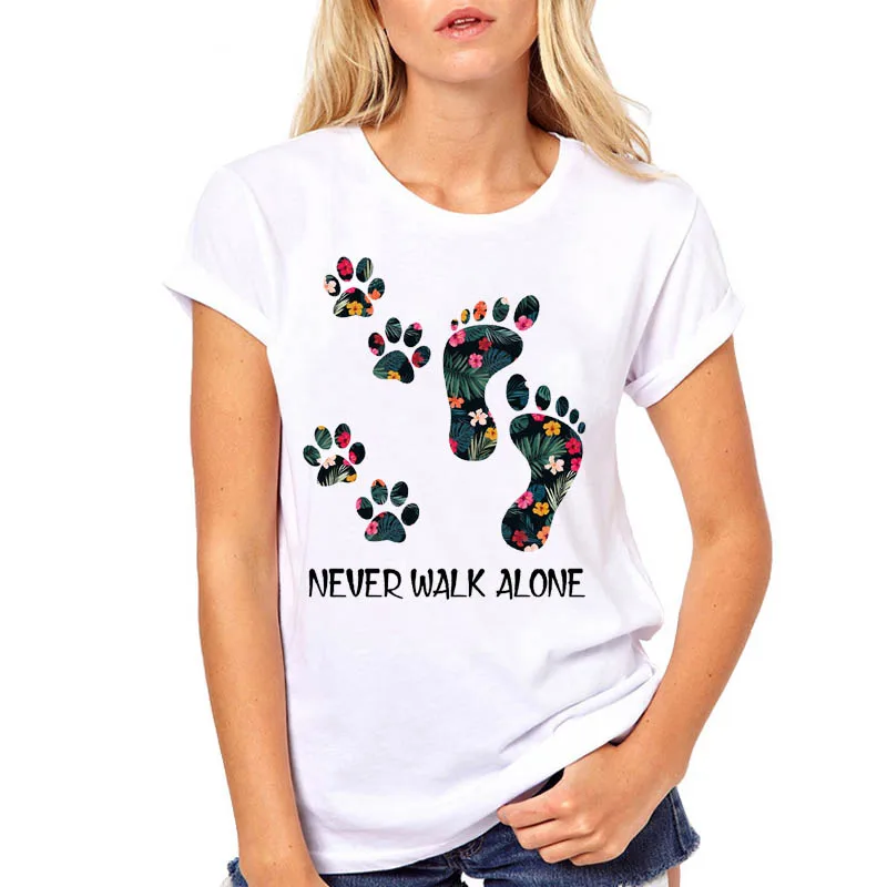 Woman Harajuku Punk Top Tee Shirt Women Never Walk Alone Dog Paw Cute Foot Floral Pet Fashion Clothe Printed T Female T Shirt T Shirts Aliexpress