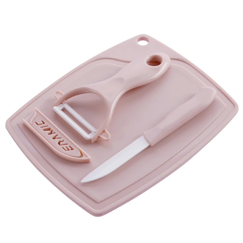 

Three-piece Set Portable Ceramic Fruit Knife Peeler Cutter Mini Chopping Board Kitchen Tool Kit Gadgets For Solitary Students