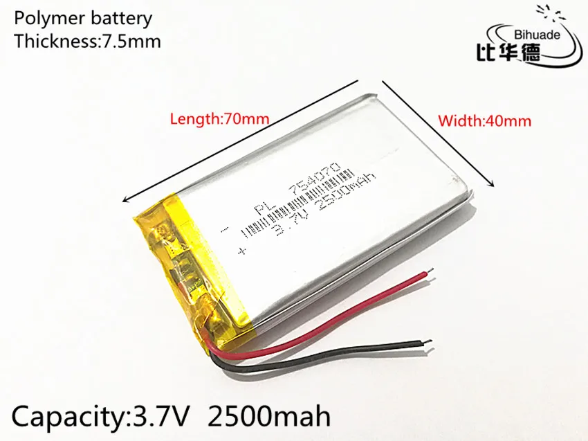 Recarregável de Polímero de Lítio Células para Mp3 Lote 2500mah 754070 Li-po li Ion Bateria Mp4 Mp5 10 Pçs - 3.7v - Image 3