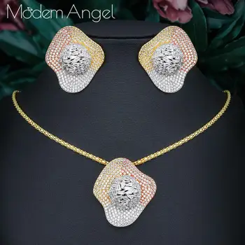 

ModemAngel Trendy Flower Earrings Pendant Set For Women Accessories Full Cubic Zirconia Earrings Jewelry pendientes mujer moda 2