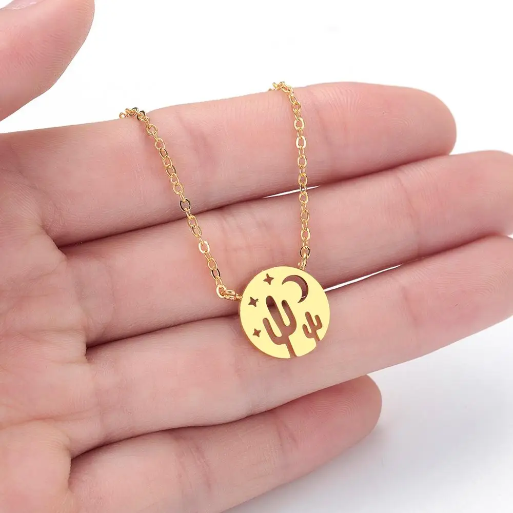 

CHENGXUN Dainty Rose Gold Cactus Necklace Desert Night Charm Necklace Fashion Hollow Design Jewelry Gift for Children