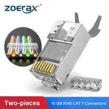 Zoerax 100 pces cat7 metal blindado rj45 conectores modulares plug-cat 7 ftp 8p8c rede rj 45 cabo conector ethernet friso