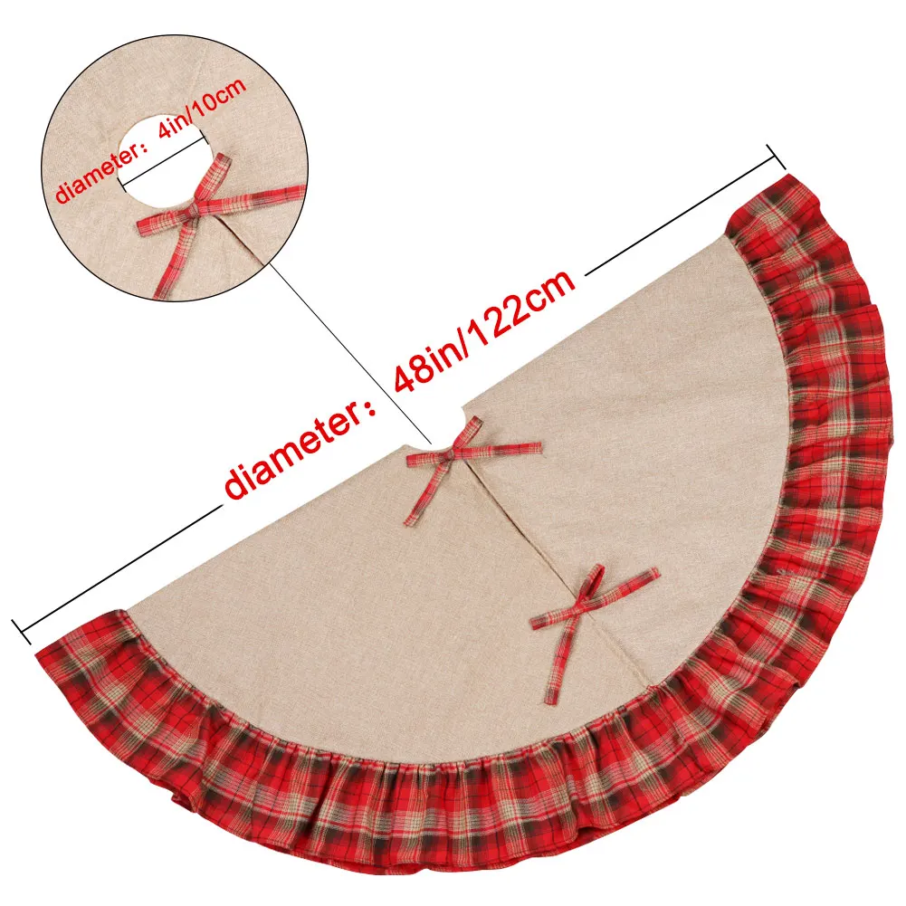 Теплая Рождественская юбка 122 см в клетку буйвола, Рождественская круглая ковровая декорация из искусственного меха, Новогодняя Рождественская юбка для елки