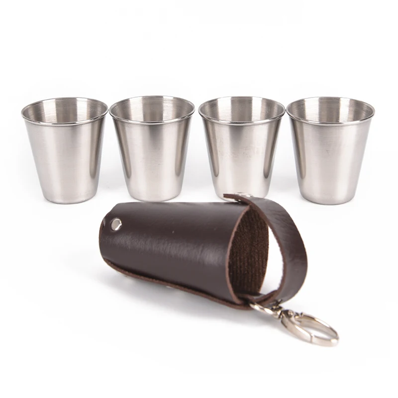 4pcs/set 70ml Stainless Steel Cover Mug Drinking Coffee Tea Beer Camping Cup Mug With Case Ideal For Camping Holiday Picnic