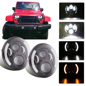

1 pair of 7-inch LED headlights white/amber semi-angel halo headlights for Jeep Wrangler off-road car headlights trunk lights