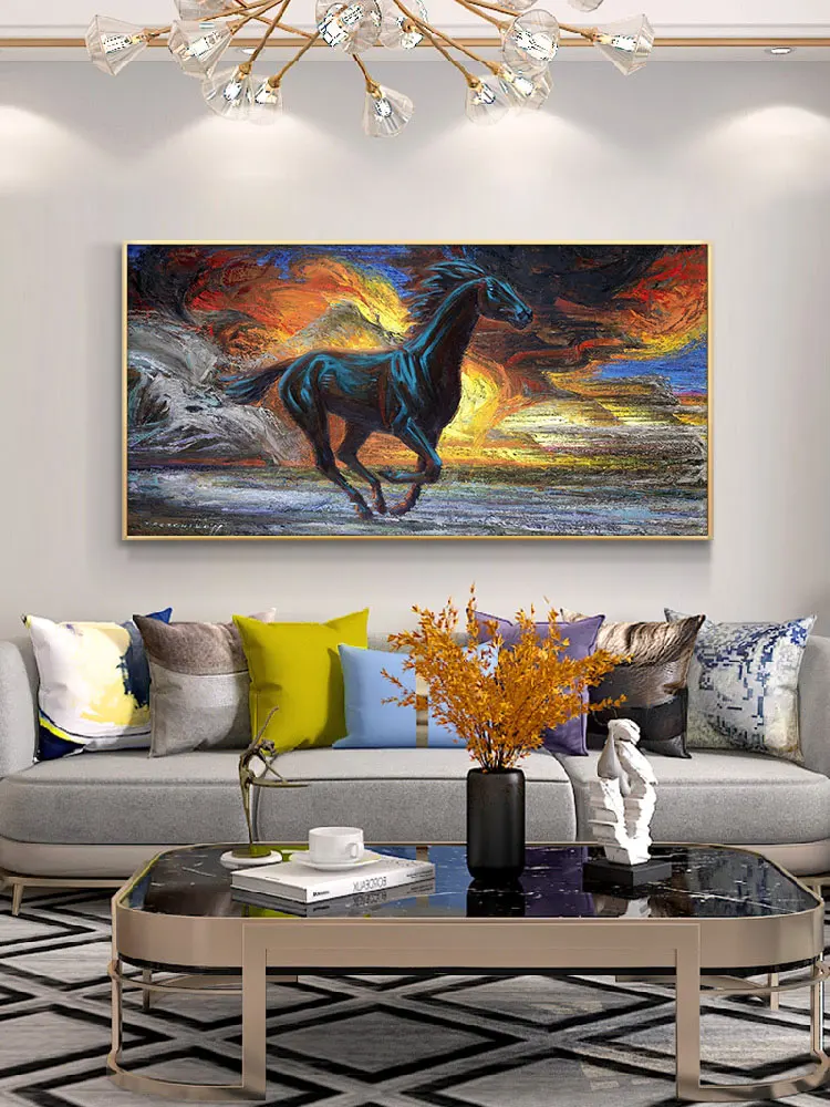 Running Black Horses Abstract Oil Painting Printed on Canvas