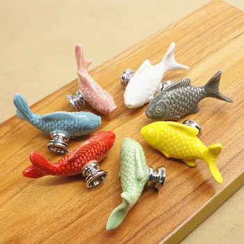 Children Drawer Knobs Fish Shape Ceramic Handles for Kids Room Kitchen Cabinet Handles Cupboard Knobs Furniture Hardware