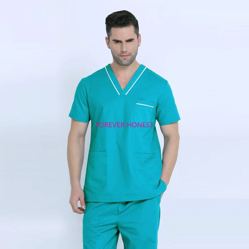 Plug Size Medical Suit for Men Short Sleeve Nursing Scrubs Cotton Veterinary Workwear Doctor Coveralls Surgical Pants Dentistry