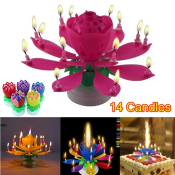 Birthday Cake Music Candles with 14 Candles Lotus Flower Christmas Festival Decorative Music Wedding Party , 1