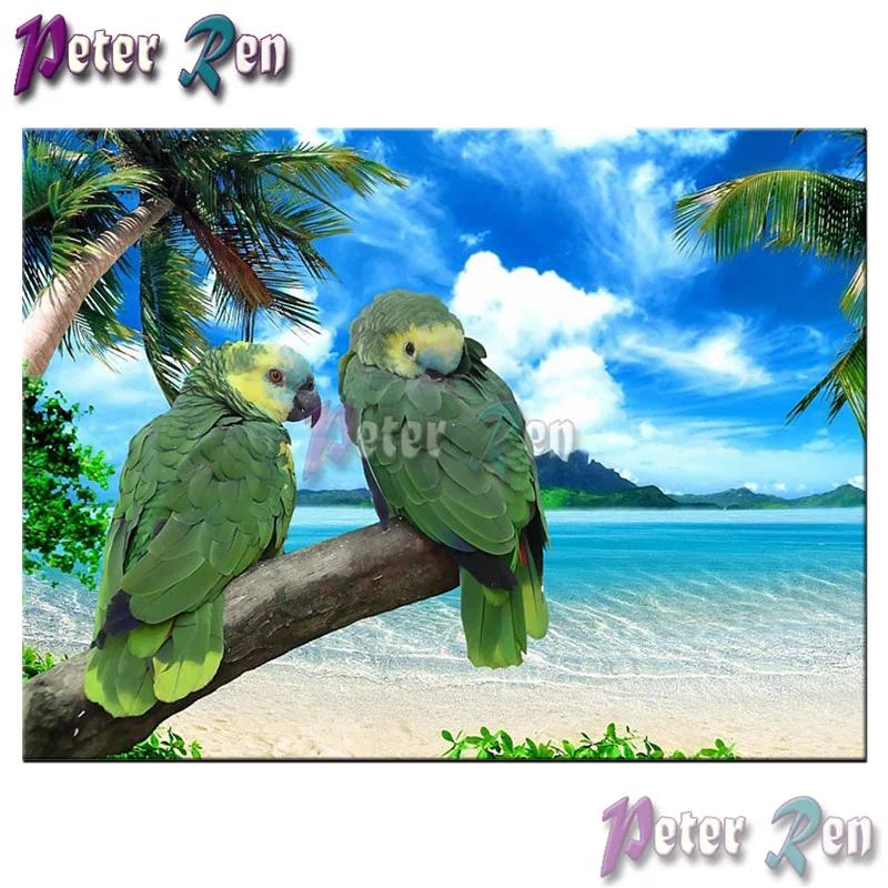 

diamond Painting Cross Stitch full Square\Round Embroidery Rhinestone Two parrots sky palm tree picture Modern home decoration