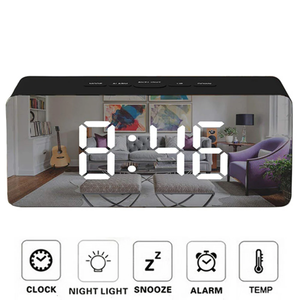 Светодиодный цифровой будильник зеркальный повтор настольные часы отображение