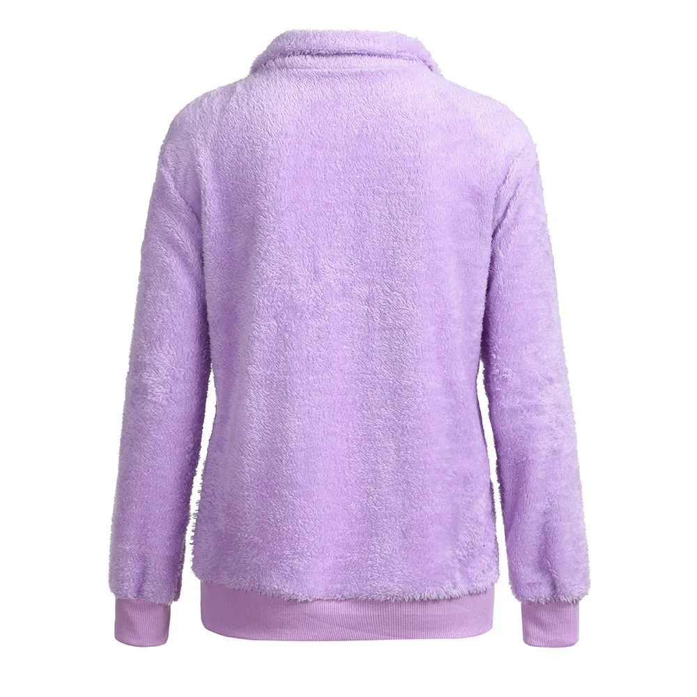Jaycosin Fashion Women Simple O-Neck Warm Zip Neckline Sweatshirt Stylish Long Sleeve Comfortable Soft Casual Blouse 927#3