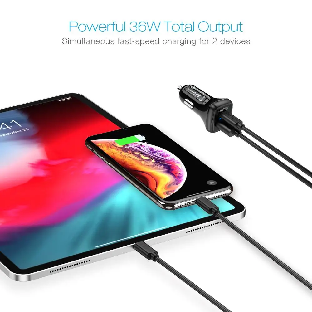 CHOETECH Быстрая зарядка 3,0 QC USB Автомобильное зарядное устройство для samsung S10 QC 3,0 18 Вт usb type C автомобильное зарядное устройство для iPhone 11 X Xs 8 PD зарядное устройство