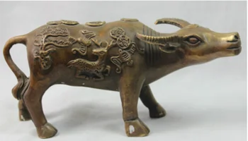 

6" China Chinese Fengshui Copper Zodiac Year Bull Deer Wealth Rich Oxen Statue R0711