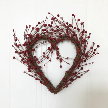 

1pcs Wreath Red Simulation Berry Heart Shaped Home Wall Decoration Ornaments Christmas Creative Gifts For Kids And Adults