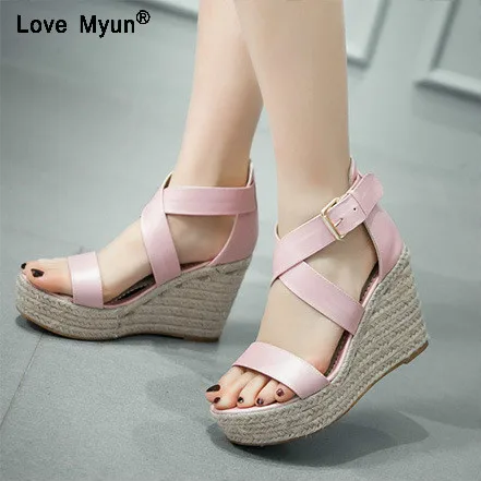 

Classy Ladies Wedges Sandals Open Toe Women's Platform Sandals Cross-tied Female's Party High Heels Shoes Size