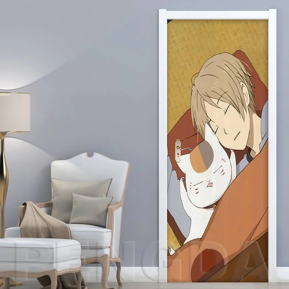 Декоративные наклейки для дома ПВХ водонепроницаемые 2 шт. Natsume's Book of Friends Art 3D печатная наклейка самоклеющаяся Diy Бумага аниме дверь стикер - Цвет: Door YXCV2714-13