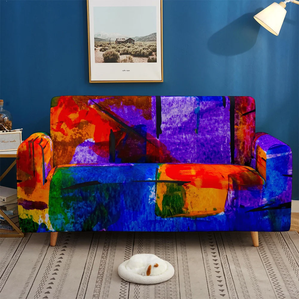 

Graffiti 3D Colorful Sofa Covers Stretch Slipcovers Sectional Elastic Stretch for Living Room Couch Cover L shape 1/2/3/4 Seater