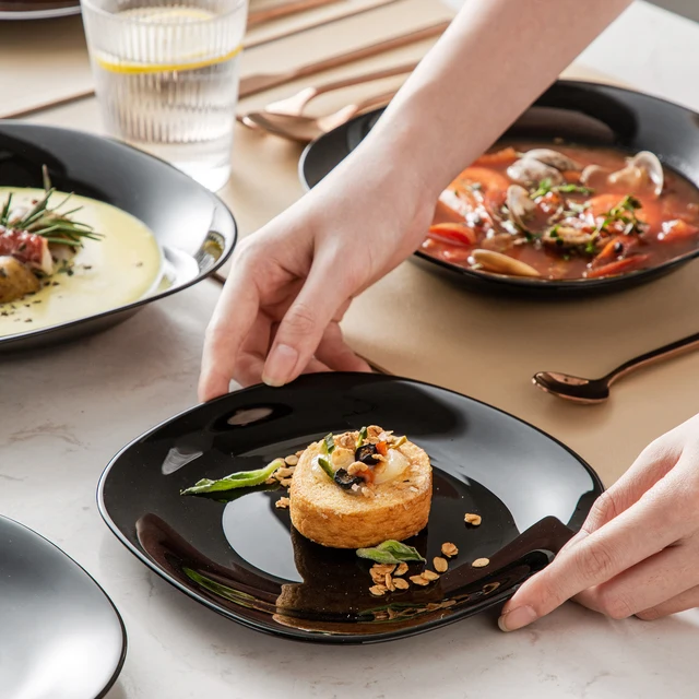 Malacasa Sorozat Dennis 18 Darabos Vacsorakészlet Fekete Üvegkészletek Vacsora Tányérokkal/ Leveslemezek/ Desszertlemezek 6/12-Hez - Image 5