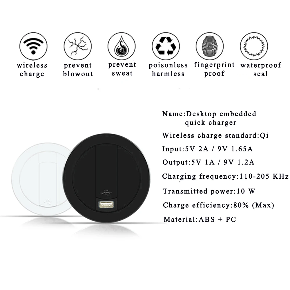 12Embed Desktop Charger Office Desk Wireless Fast Charger 