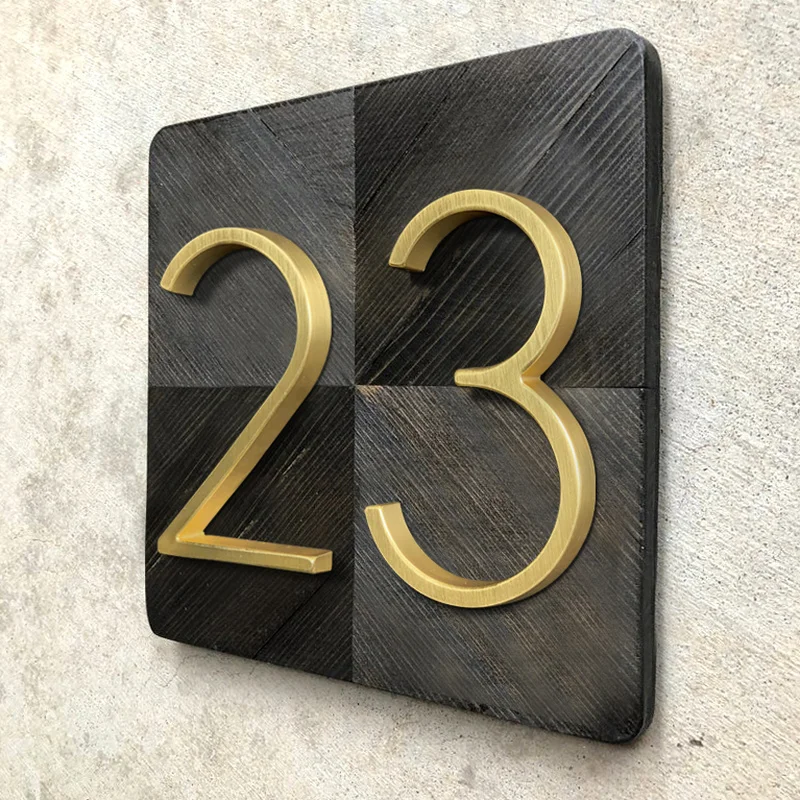12cm Floating Modern House Number Golden Satin Brass Door Home Address Numbers for House Outdoor Sign Plates 5 Inch. #0-9