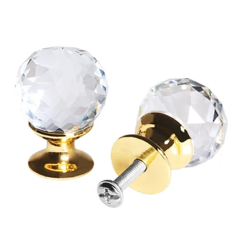 

8 X Clear Crystal Glass Door Knob + Screw (diameter 25mm gold)