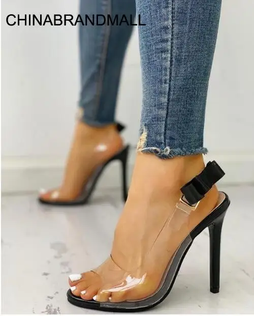 

Summer European And American-Style Foreign Trade Transparent Film Fashion Sexy Bow High-Heel Sandals Women's Mn756-16