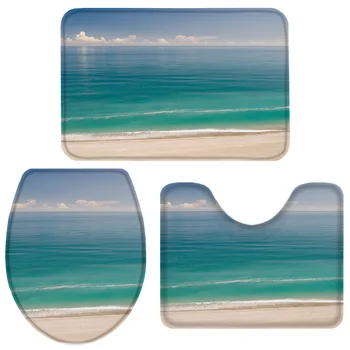 

3 Pieces Bathroom Set Golden Beach Bath Set Toilet Cover Mat Pedestal Rug Non-Slip Bathroom Rug Set