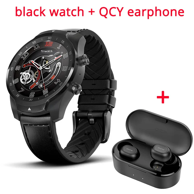 Оригинальные Смарт-часы Ticwatch Pro, NFC, Google Pay, Google Assistant, gps часы, мужские, IP68, многослойный дисплей, долгий режим ожидания - Цвет: Black add QCY