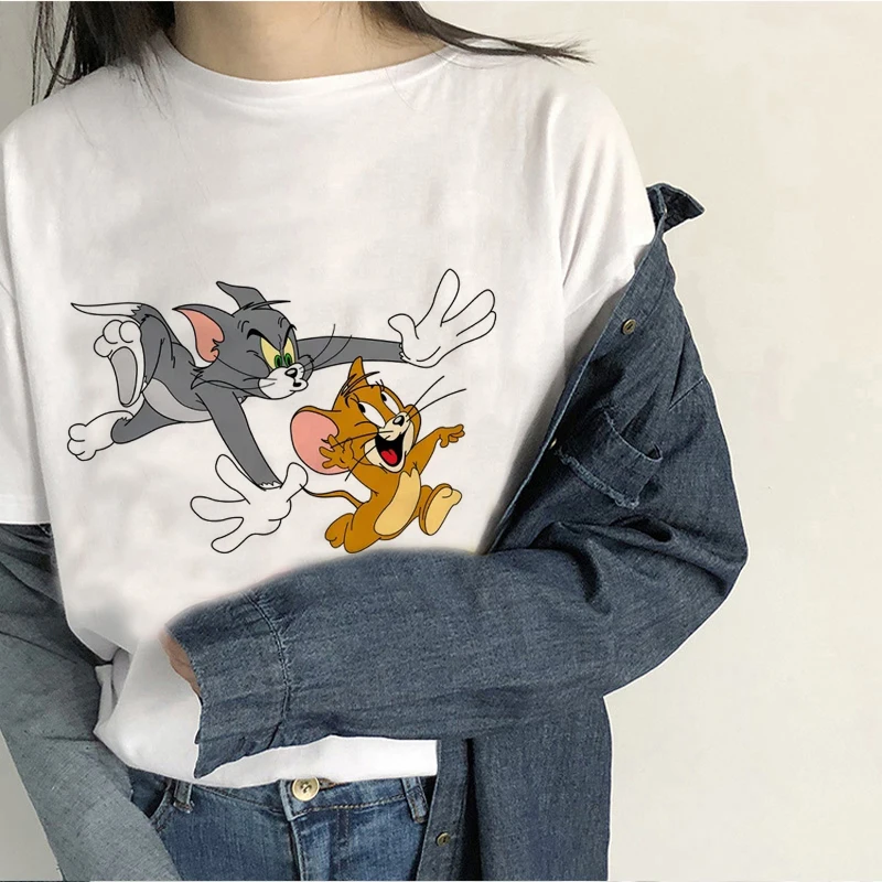 

Cat Tom Mouse Jerry Funny Spoof T-Shirt New Fashion Casual Summer Short Sleeve Cute Style Cartoon Tops Three Harajuku T-Shirts