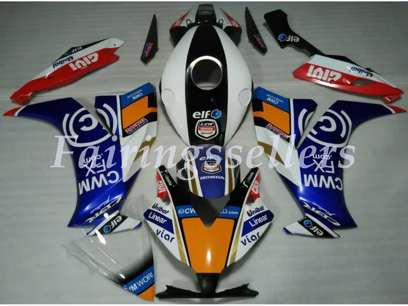 Инъекций ABS Полный обтекатели комплект Подходит для HONDA CBR1000RR 2012 13 14 15 CBR1000 12-16 CBR1000 обтекатель глянцевый черный - Цвет: Elf Blue and Orange