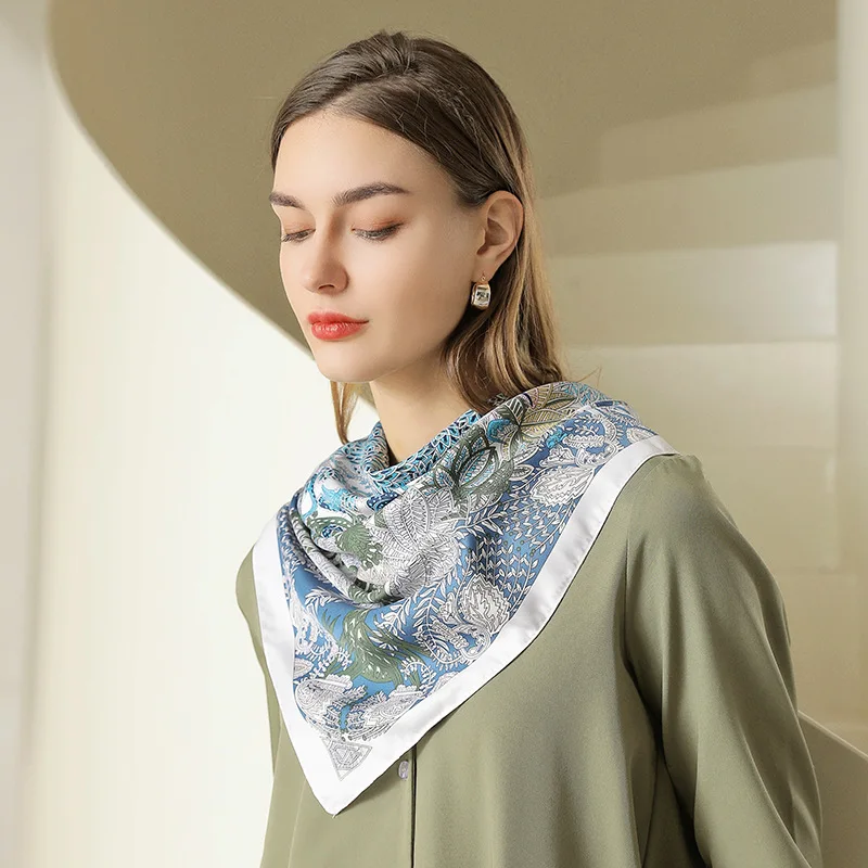 Summer Luxury Brand Silk Scarf Square Women Shawls And Wraps Fashion Office Small Hair Neck Hijabs Foulard Scarves 90*90cm 4