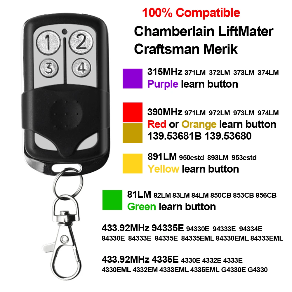 Chamberlain Liftmaster 390mhz 315mhz 433,92 mhz Control remoto para puerta de garaje 4335E 370LM 971LM 94335E 84335E puerta transmisor