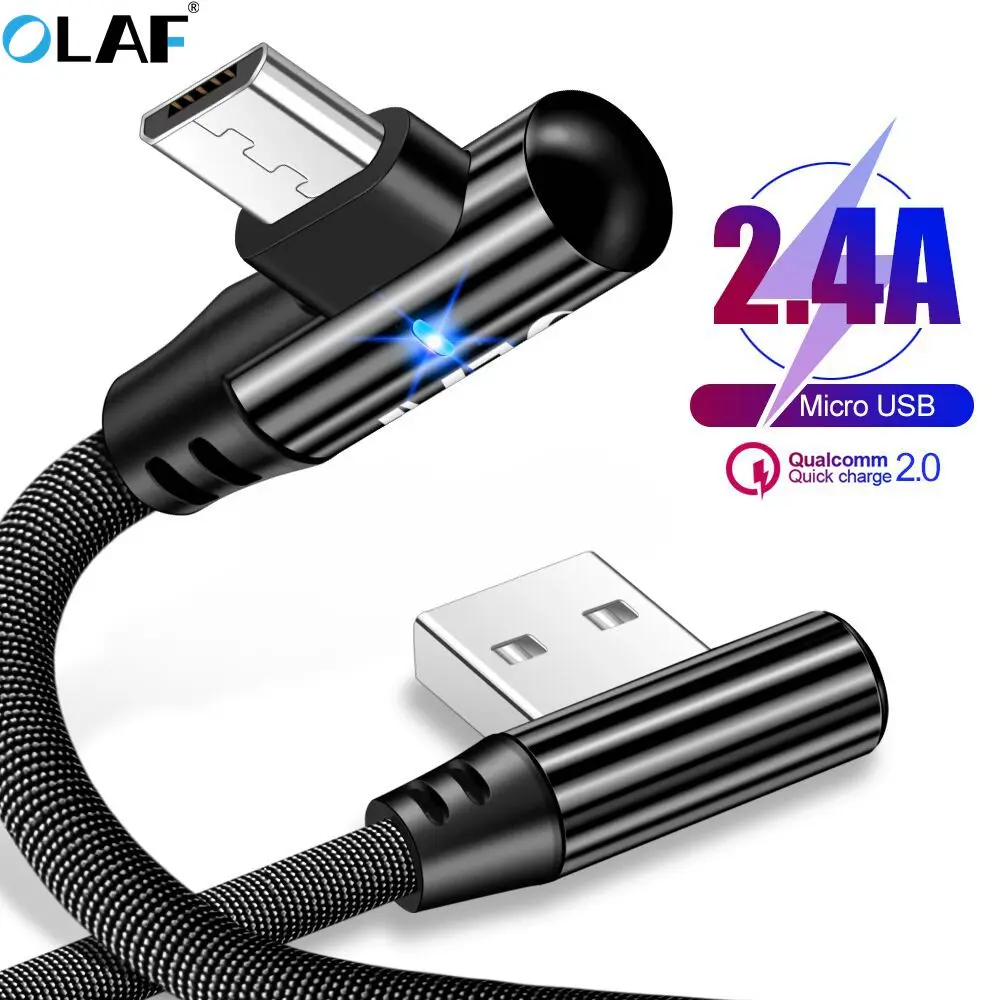 OLAF Micro USB кабель 90 градусов 2.4A быстрая зарядка телефон зарядный для Samsung S7 Xiaomi Huawei LG