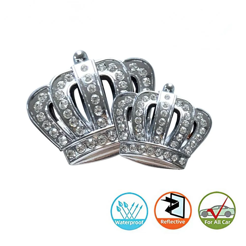 Car Styling 3D Metal Gold Silver Crown Emblem Sticker with Rhinestone