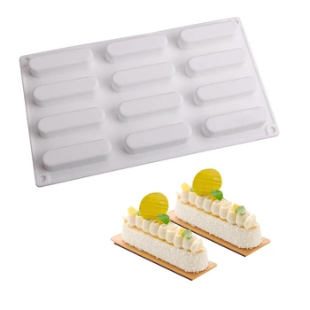 

12 Cavity Elliptical Strip Silicone Mousse Cake Mould Oval Silicone Mold Mousse Dessert Mold Cake Decoration Mould