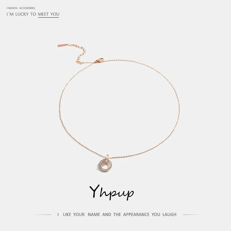Yhpup розовое золото циркония круглый кулон ожерелье Изысканный минималистичный Сияющий ожерелье аксессуары mujer для женщин девушек Рождественский подарок
