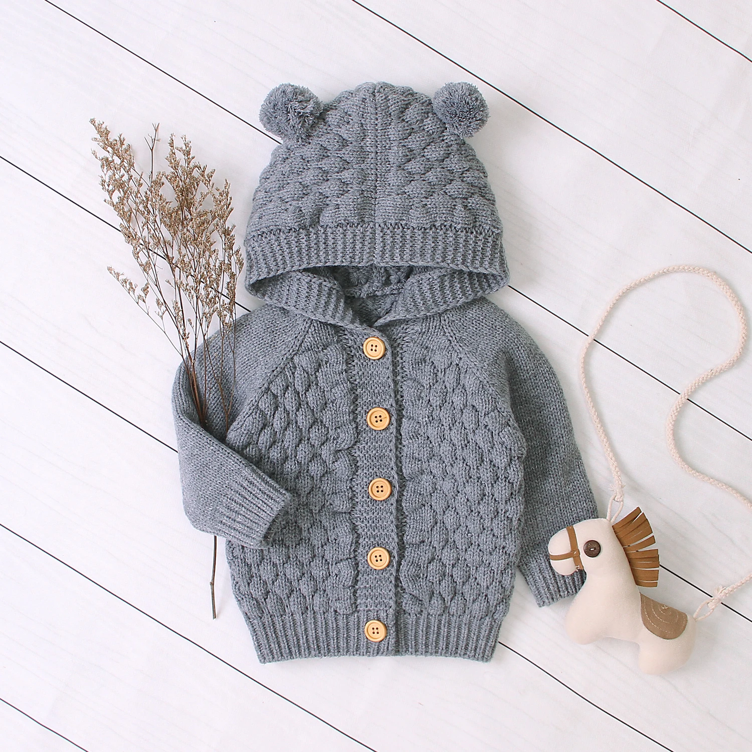 Детский свитер детский свитер для новорожденных свитер с длинными рукавами для мальчиков и девочек вязаное пальто однотонная зимняя теплая базовая одежда на пуговицах - Цвет: Серый