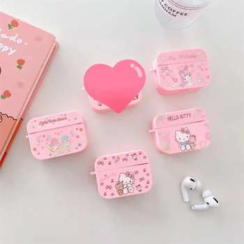 

Hello Kitty Little Twin Stars Carabiner TPU Case For Airpods 1 2 Pro Accessories Square Wireless Earphone Protective Cover