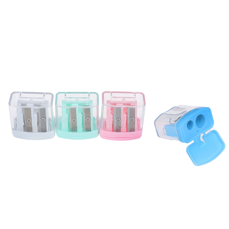 Pencil Sharpeners Double Holes Plastic Candy Color Transparent Standard Pencil Cutting Machine Color Randomly