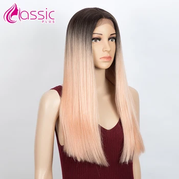 

Synthetic Lace Front Wig For Women 20 inch Long Straight Cosplay Wig Ombre Black Light Orange Heat Resistant Classic Plus