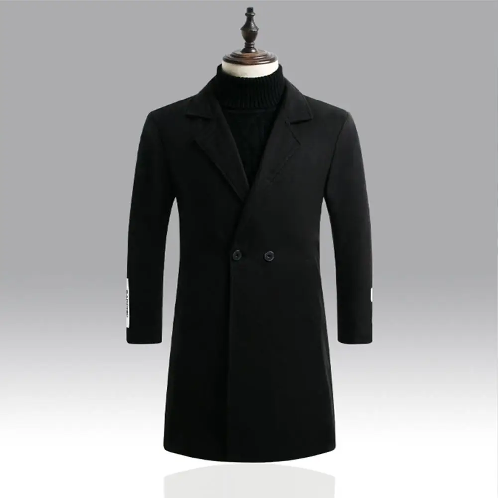 MISSKY женский и мужской шерстяной Тренч с двумя пуговицами, пальто с v-образным вырезом и отворотом размера плюс, зимнее пальто средней длины, мужские топы, одноцветные