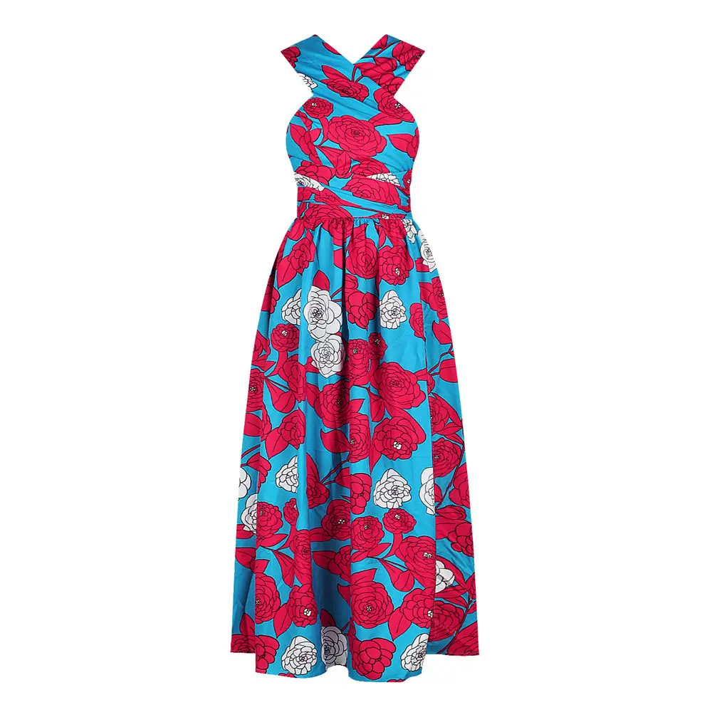 

2020 Women Summer Infinite Dress African Ethnic Print Maxi Robe Infinite Band V Neck Backless Sexy Party Dresses